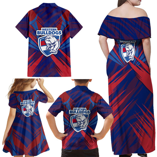 Western Bulldogs Australian Football Family Matching Off Shoulder Maxi Dress and Hawaiian Shirt Aggressive Bulldog Mascot - Bold Team Colors