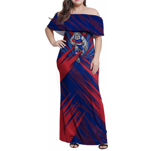 Western Bulldogs Australian Football Family Matching Off Shoulder Maxi Dress and Hawaiian Shirt Aggressive Bulldog Mascot - Bold Team Colors