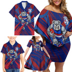 Western Bulldogs Australian Football Family Matching Off Shoulder Short Dress and Hawaiian Shirt Aggressive Bulldog Mascot - Bold Team Colors