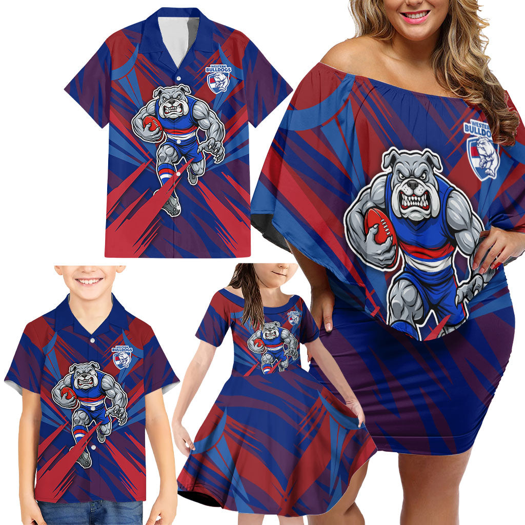 Western Bulldogs Australian Football Family Matching Off Shoulder Short Dress and Hawaiian Shirt Aggressive Bulldog Mascot - Bold Team Colors