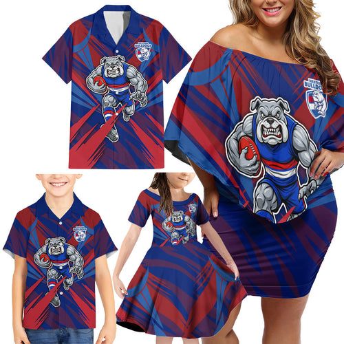 Western Bulldogs Australian Football Family Matching Off Shoulder Short Dress and Hawaiian Shirt Aggressive Bulldog Mascot - Bold Team Colors