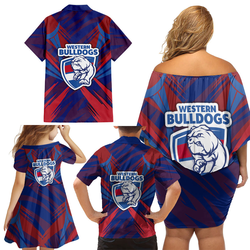 Western Bulldogs Australian Football Family Matching Off Shoulder Short Dress and Hawaiian Shirt Aggressive Bulldog Mascot - Bold Team Colors