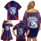 Western Bulldogs Australian Football Family Matching Off Shoulder Short Dress and Hawaiian Shirt Aggressive Bulldog Mascot - Bold Team Colors