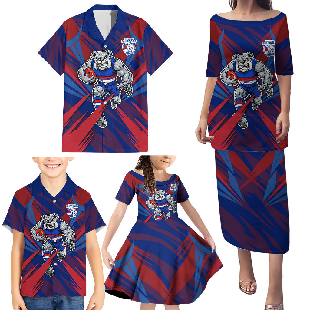 Western Bulldogs Australian Football Family Matching Puletasi and Hawaiian Shirt Aggressive Bulldog Mascot - Bold Team Colors