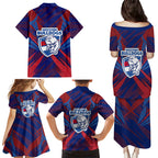 Western Bulldogs Australian Football Family Matching Puletasi and Hawaiian Shirt Aggressive Bulldog Mascot - Bold Team Colors