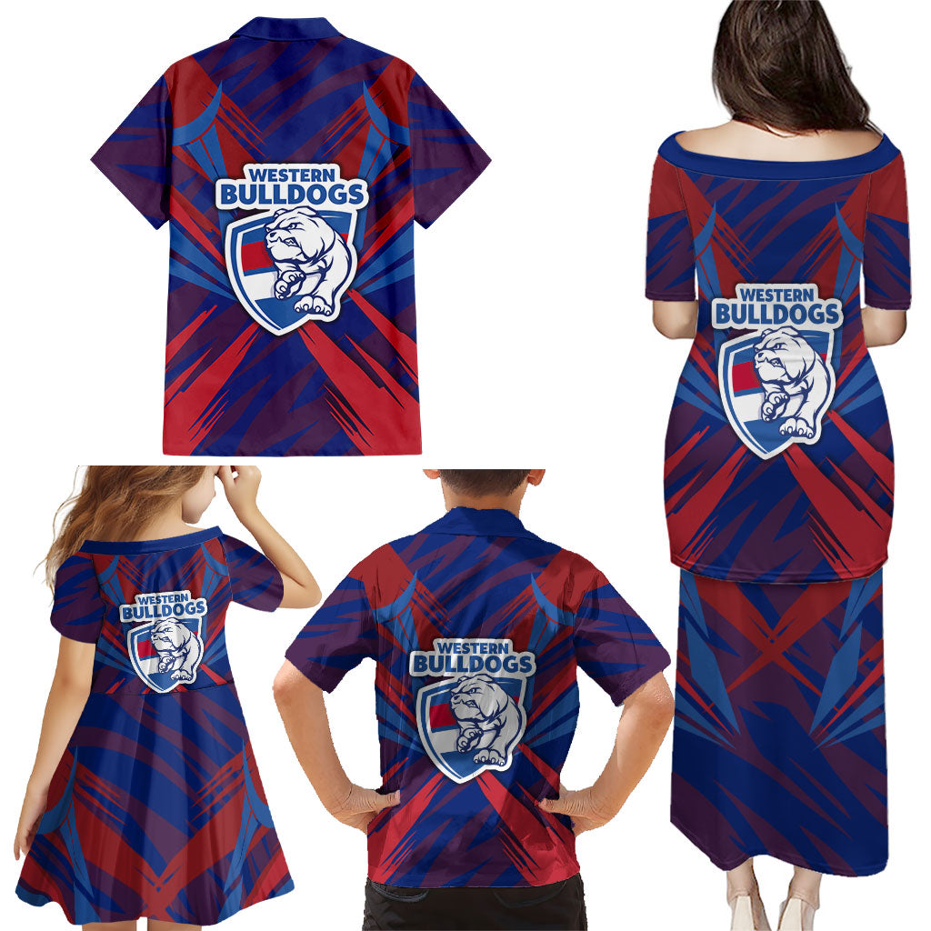 Western Bulldogs Australian Football Family Matching Puletasi and Hawaiian Shirt Aggressive Bulldog Mascot - Bold Team Colors