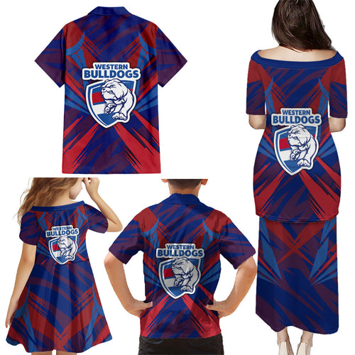 Western Bulldogs Australian Football Family Matching Puletasi and Hawaiian Shirt Aggressive Bulldog Mascot - Bold Team Colors