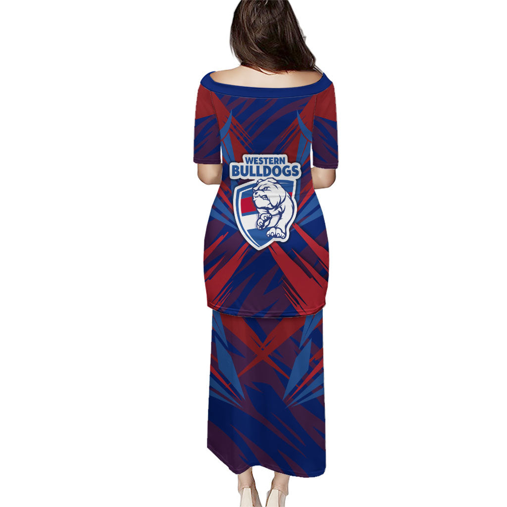 Western Bulldogs Australian Football Family Matching Puletasi and Hawaiian Shirt Aggressive Bulldog Mascot - Bold Team Colors