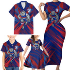 Western Bulldogs Australian Football Family Matching Short Sleeve Bodycon Dress and Hawaiian Shirt Aggressive Bulldog Mascot - Bold Team Colors