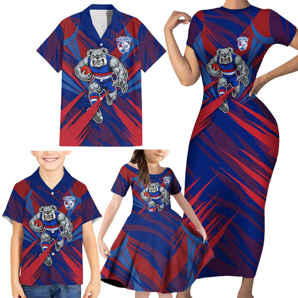 Western Bulldogs Australian Football Family Matching Short Sleeve Bodycon Dress and Hawaiian Shirt Aggressive Bulldog Mascot - Bold Team Colors