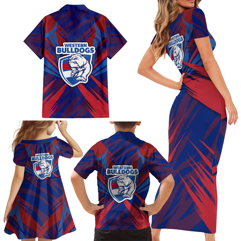 Western Bulldogs Australian Football Family Matching Short Sleeve Bodycon Dress and Hawaiian Shirt Aggressive Bulldog Mascot - Bold Team Colors