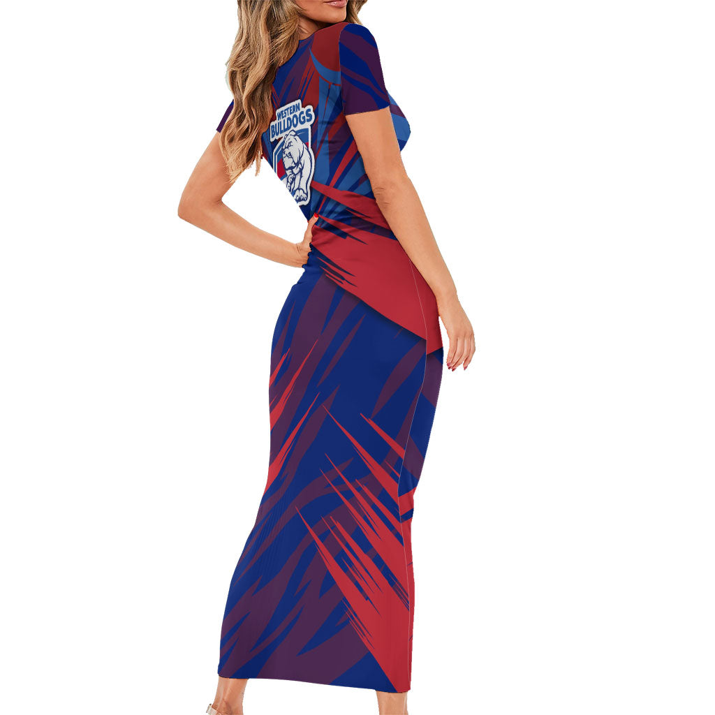 Western Bulldogs Australian Football Family Matching Short Sleeve Bodycon Dress and Hawaiian Shirt Aggressive Bulldog Mascot - Bold Team Colors