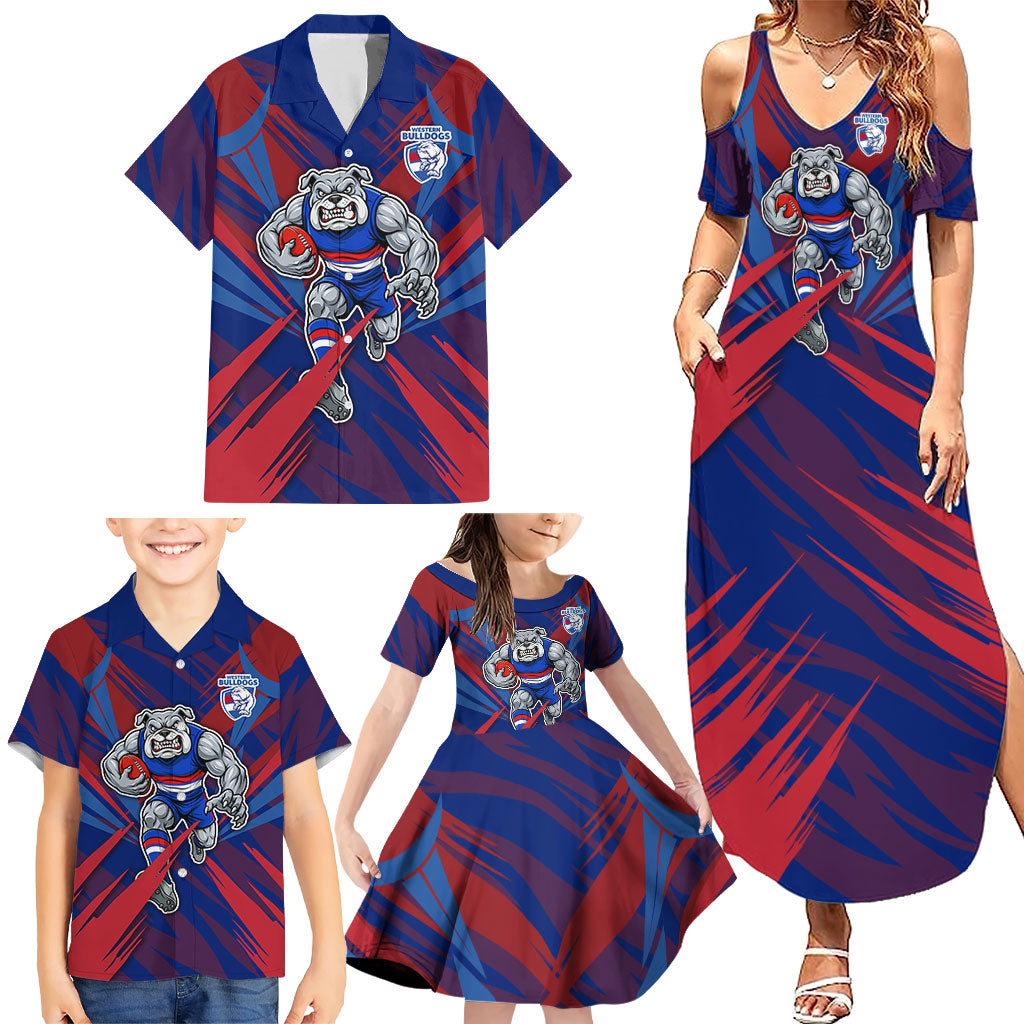 Western Bulldogs Australian Football Family Matching Summer Maxi Dress and Hawaiian Shirt Aggressive Bulldog Mascot - Bold Team Colors