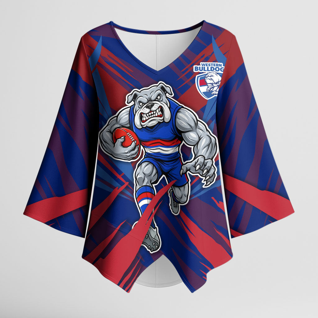 Western Bulldogs Australian Football Kimono Sleeve Blouse Aggressive Bulldog Mascot - Bold Team Colors