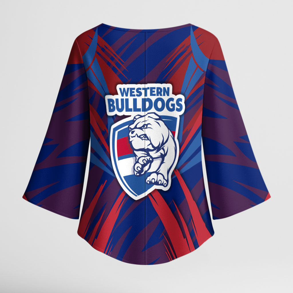 Western Bulldogs Australian Football Kimono Sleeve Blouse Aggressive Bulldog Mascot - Bold Team Colors
