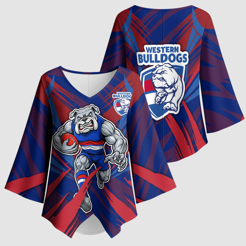 Western Bulldogs Australian Football Kimono Sleeve Blouse Aggressive Bulldog Mascot - Bold Team Colors