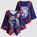 Western Bulldogs Australian Football Kimono Sleeve Blouse Aggressive Bulldog Mascot - Bold Team Colors