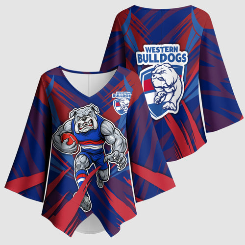Western Bulldogs Australian Football Kimono Sleeve Blouse Aggressive Bulldog Mascot - Bold Team Colors