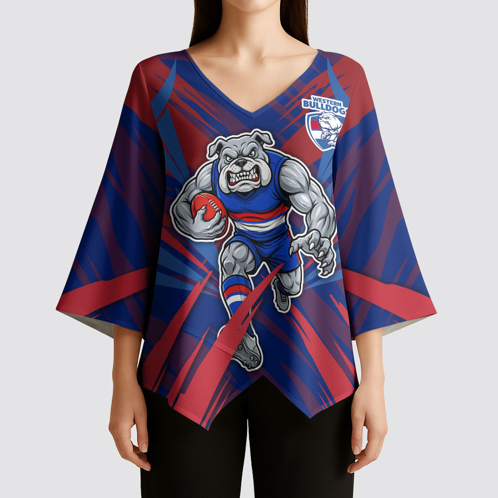 Western Bulldogs Australian Football Kimono Sleeve Blouse Aggressive Bulldog Mascot - Bold Team Colors