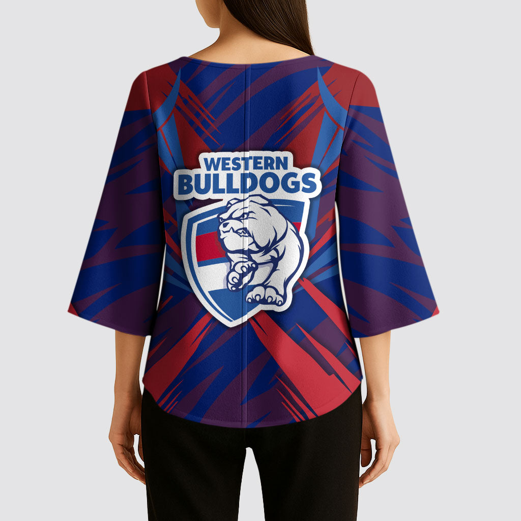 Western Bulldogs Australian Football Kimono Sleeve Blouse Aggressive Bulldog Mascot - Bold Team Colors
