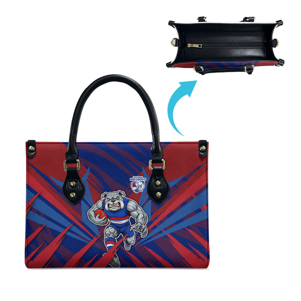 Western Bulldogs Australian Football Leather Bag Aggressive Bulldog Mascot - Bold Team Colors