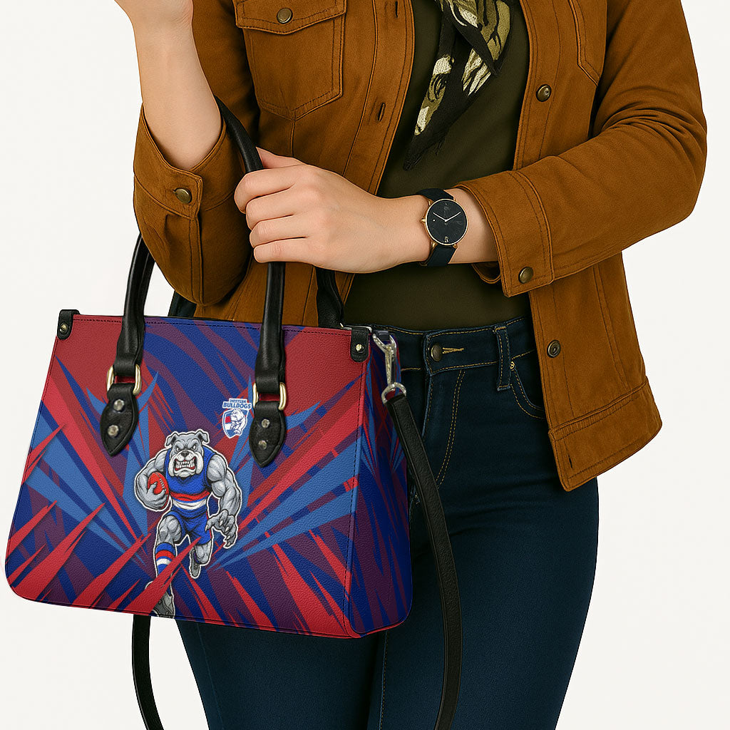 Western Bulldogs Australian Football Leather Bag Aggressive Bulldog Mascot - Bold Team Colors