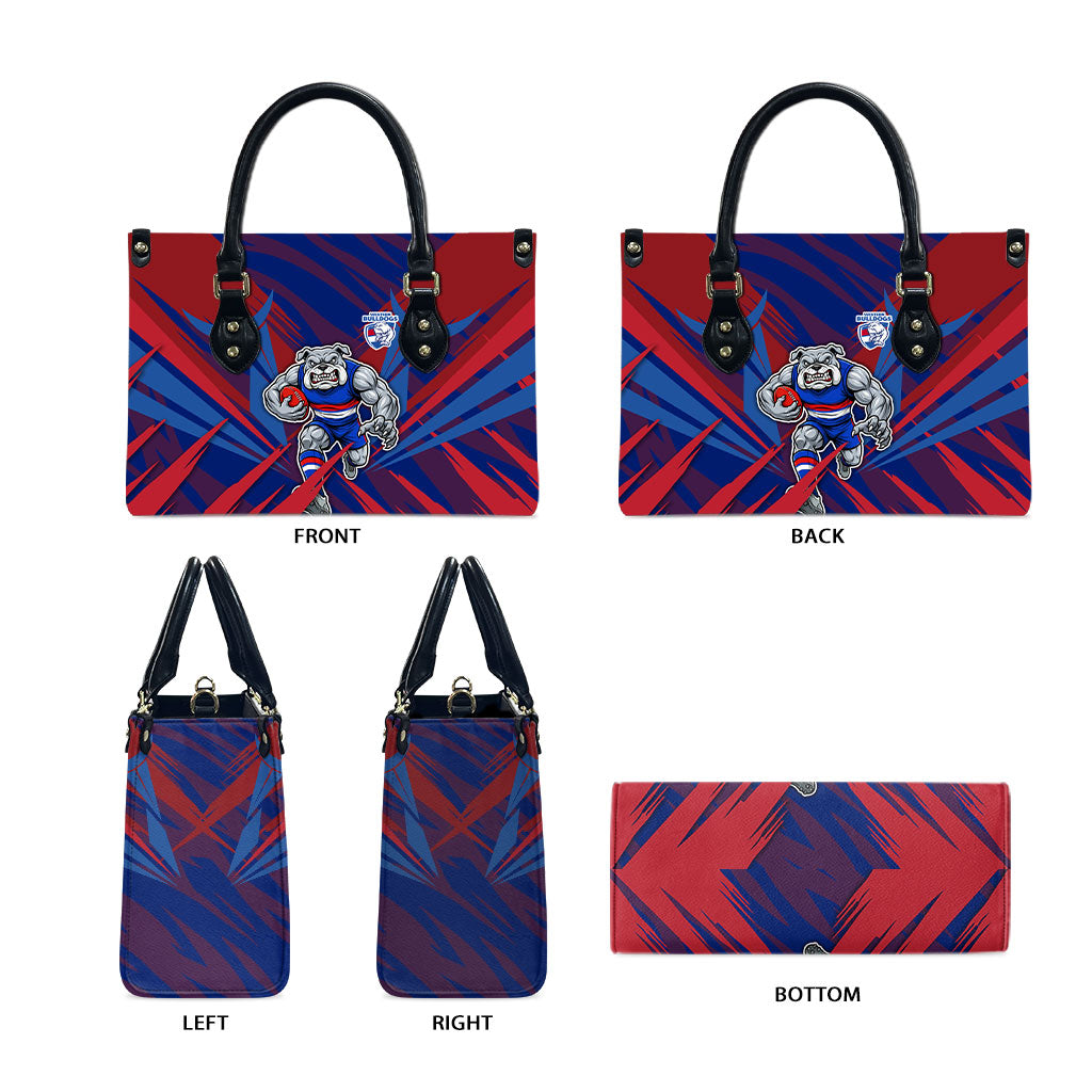 Western Bulldogs Australian Football Leather Bag Aggressive Bulldog Mascot - Bold Team Colors