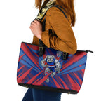 Western Bulldogs Australian Football Leather Tote Bag Aggressive Bulldog Mascot - Bold Team Colors
