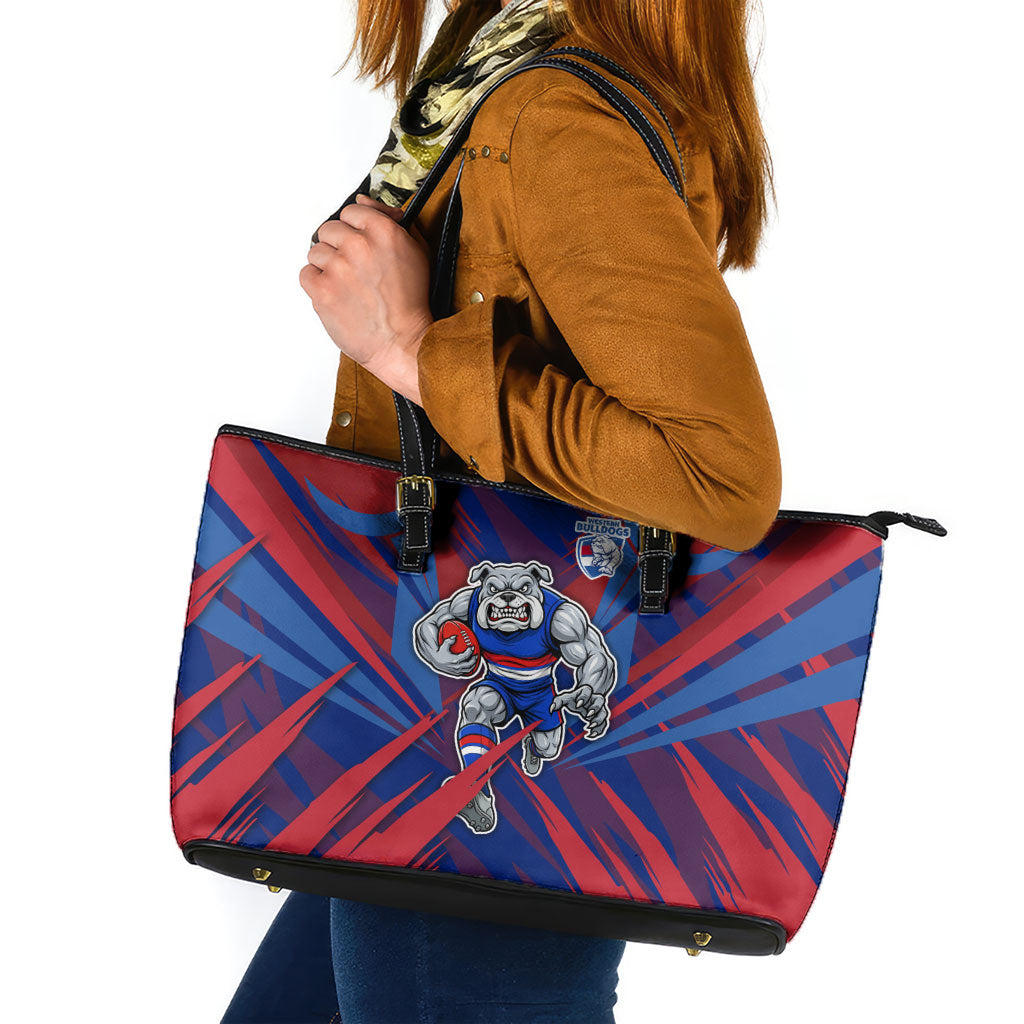 Western Bulldogs Australian Football Leather Tote Bag Aggressive Bulldog Mascot - Bold Team Colors
