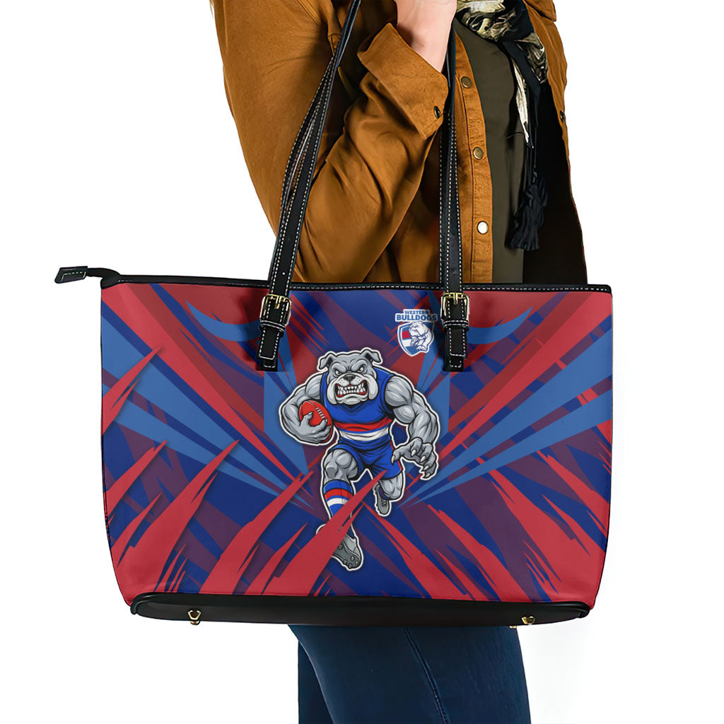 Western Bulldogs Australian Football Leather Tote Bag Aggressive Bulldog Mascot - Bold Team Colors