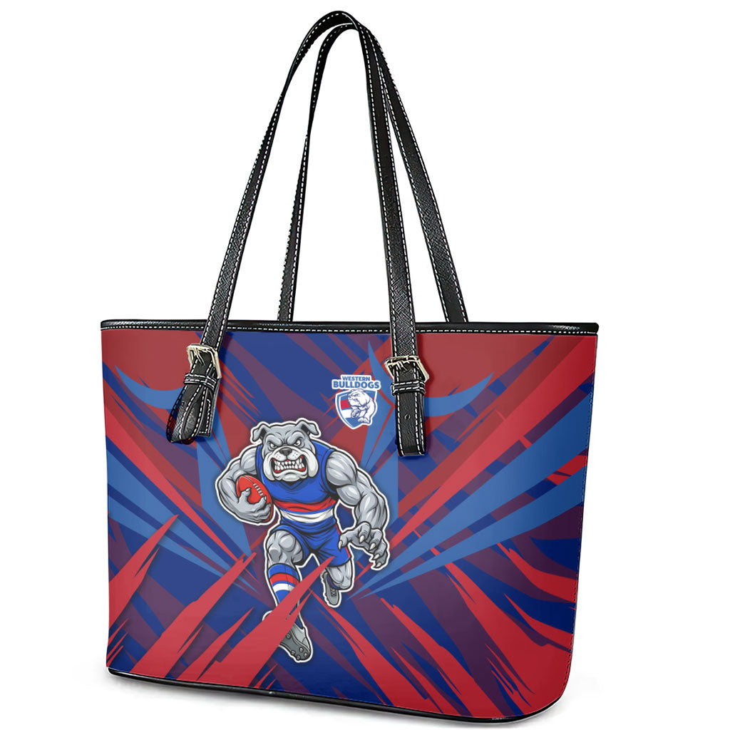 Western Bulldogs Australian Football Leather Tote Bag Aggressive Bulldog Mascot - Bold Team Colors