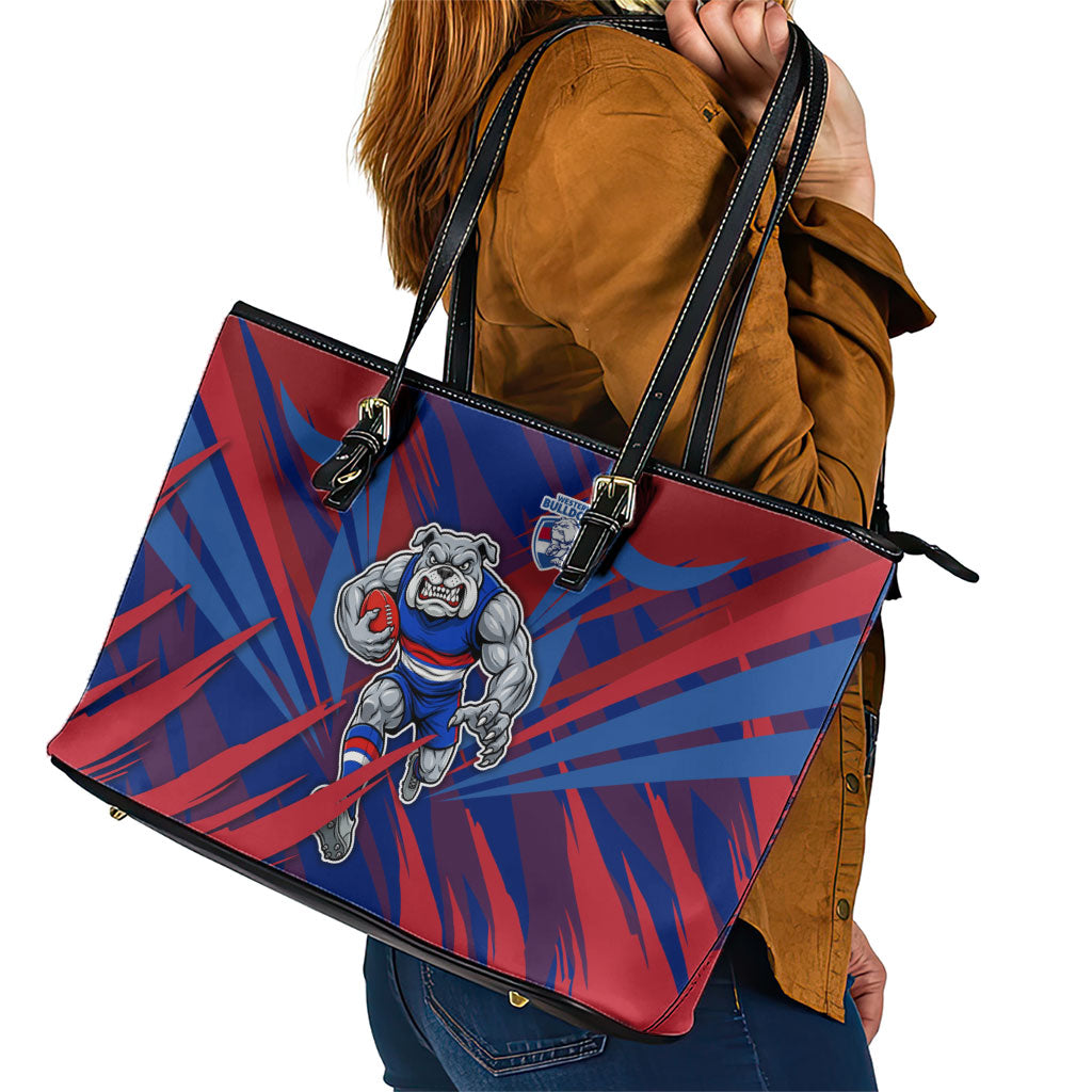 Western Bulldogs Australian Football Leather Tote Bag Aggressive Bulldog Mascot - Bold Team Colors