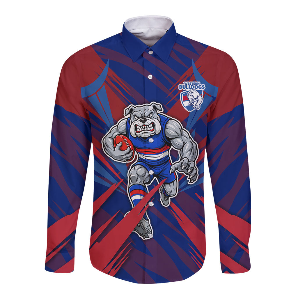 Western Bulldogs Australian Football Long Sleeve Button Shirt Aggressive Bulldog Mascot - Bold Team Colors