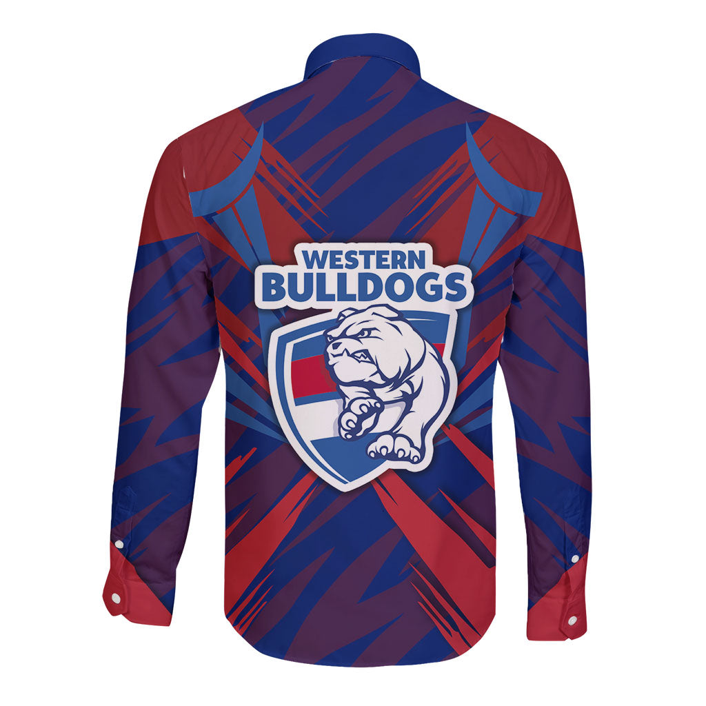 Western Bulldogs Australian Football Long Sleeve Button Shirt Aggressive Bulldog Mascot - Bold Team Colors