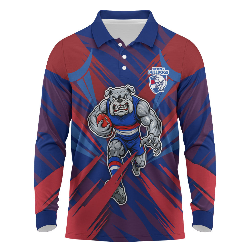 Western Bulldogs Australian Football Long Sleeve Polo Shirt Aggressive Bulldog Mascot - Bold Team Colors