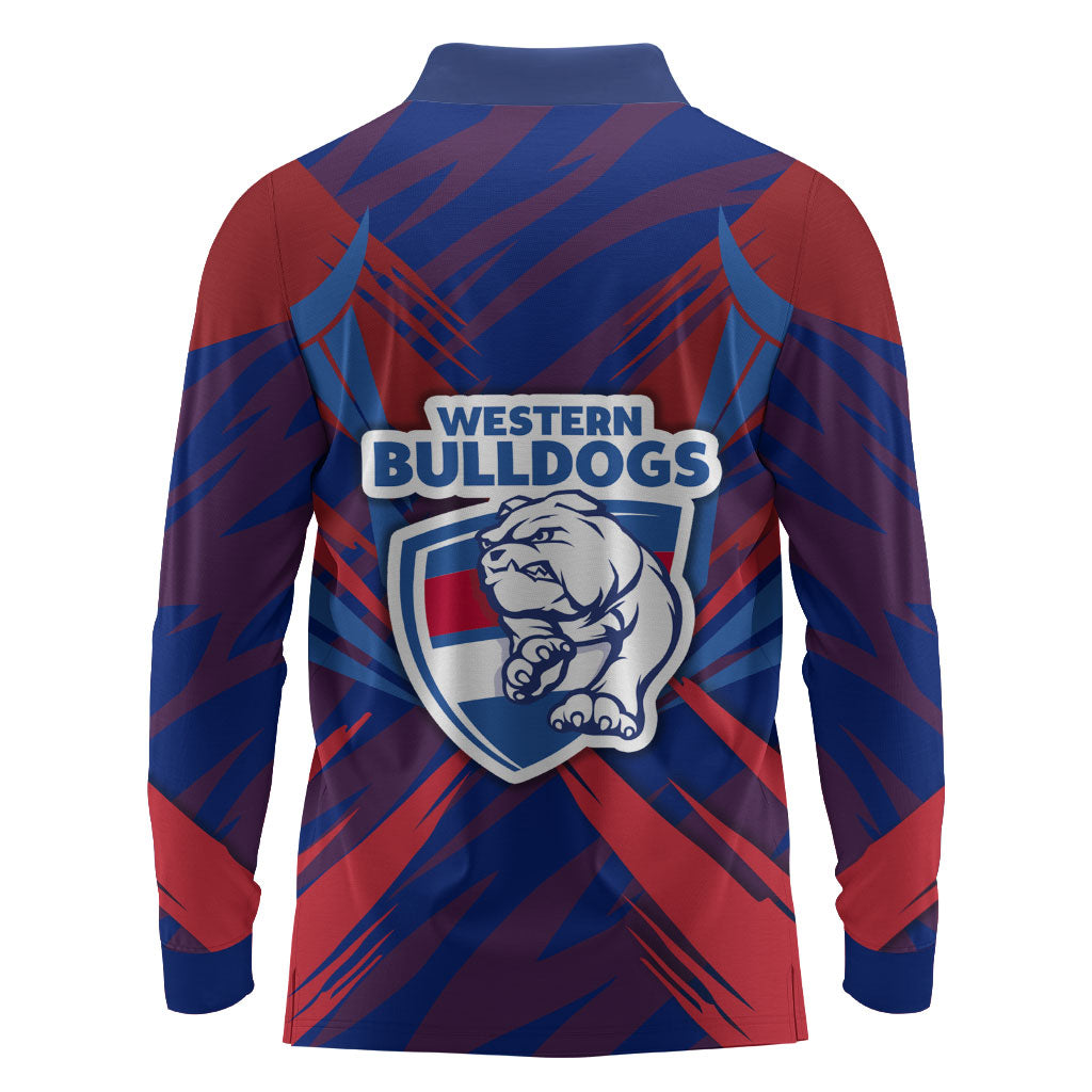 Western Bulldogs Australian Football Long Sleeve Polo Shirt Aggressive Bulldog Mascot - Bold Team Colors