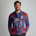 Western Bulldogs Australian Football Long Sleeve Polo Shirt Aggressive Bulldog Mascot - Bold Team Colors