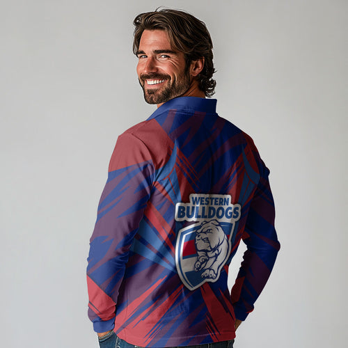 Western Bulldogs Australian Football Long Sleeve Polo Shirt Aggressive Bulldog Mascot - Bold Team Colors