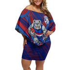 Western Bulldogs Australian Football Off Shoulder Short Dress Aggressive Bulldog Mascot - Bold Team Colors
