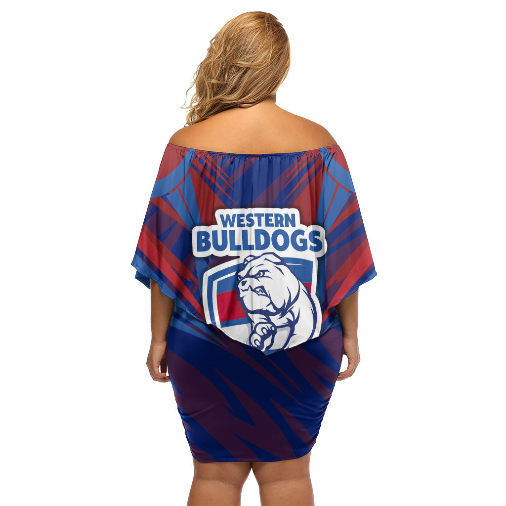 Western Bulldogs Australian Football Off Shoulder Short Dress Aggressive Bulldog Mascot - Bold Team Colors