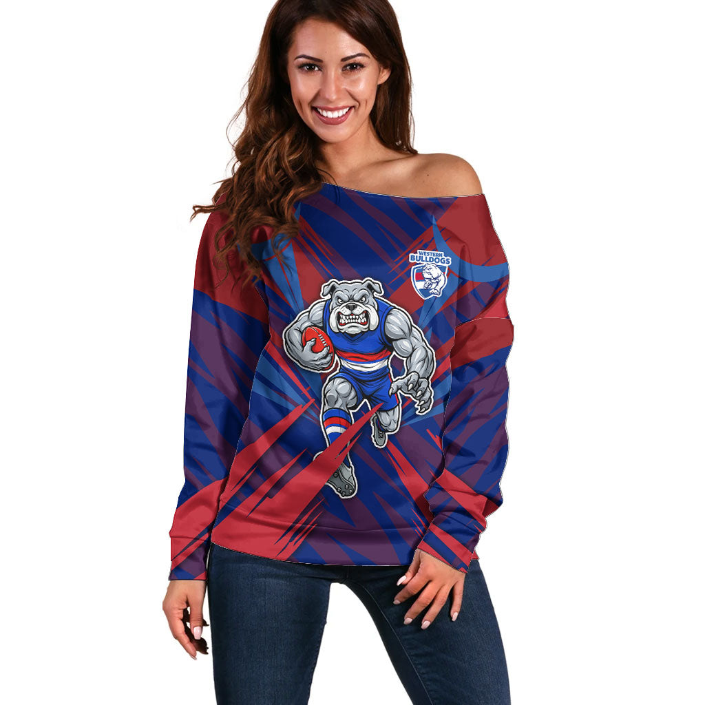 Western Bulldogs Australian Football Off Shoulder Sweater Aggressive Bulldog Mascot - Bold Team Colors