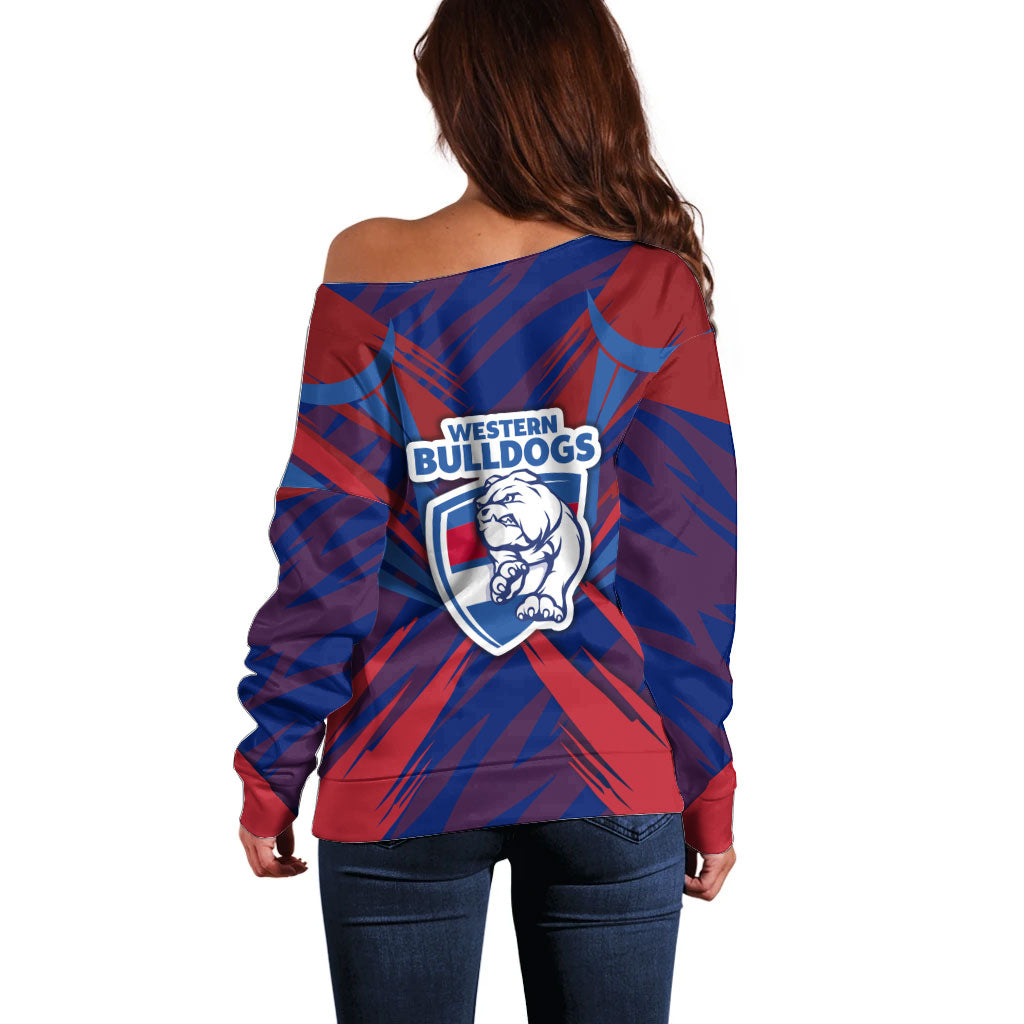Western Bulldogs Australian Football Off Shoulder Sweater Aggressive Bulldog Mascot - Bold Team Colors