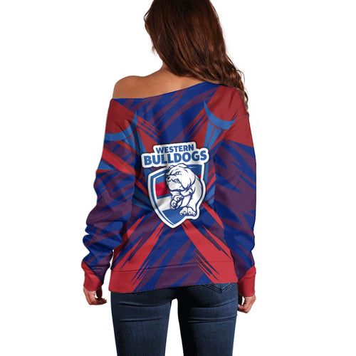 Western Bulldogs Australian Football Off Shoulder Sweater Aggressive Bulldog Mascot - Bold Team Colors