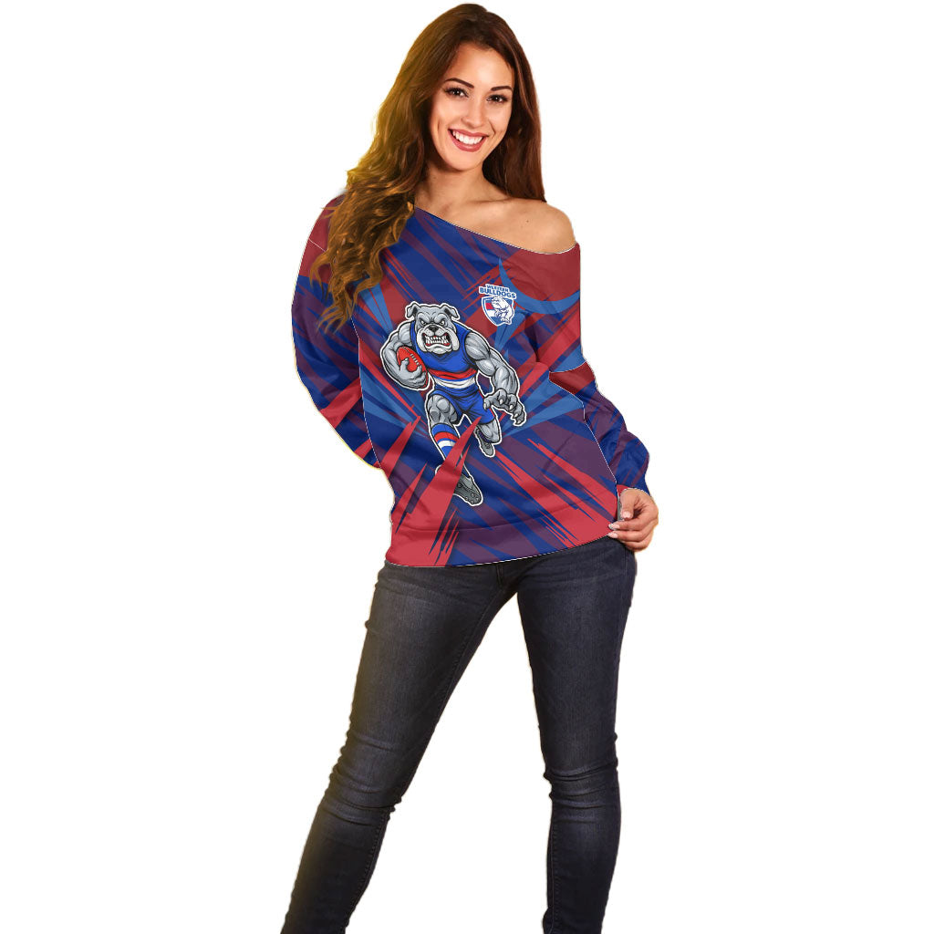 Western Bulldogs Australian Football Off Shoulder Sweater Aggressive Bulldog Mascot - Bold Team Colors