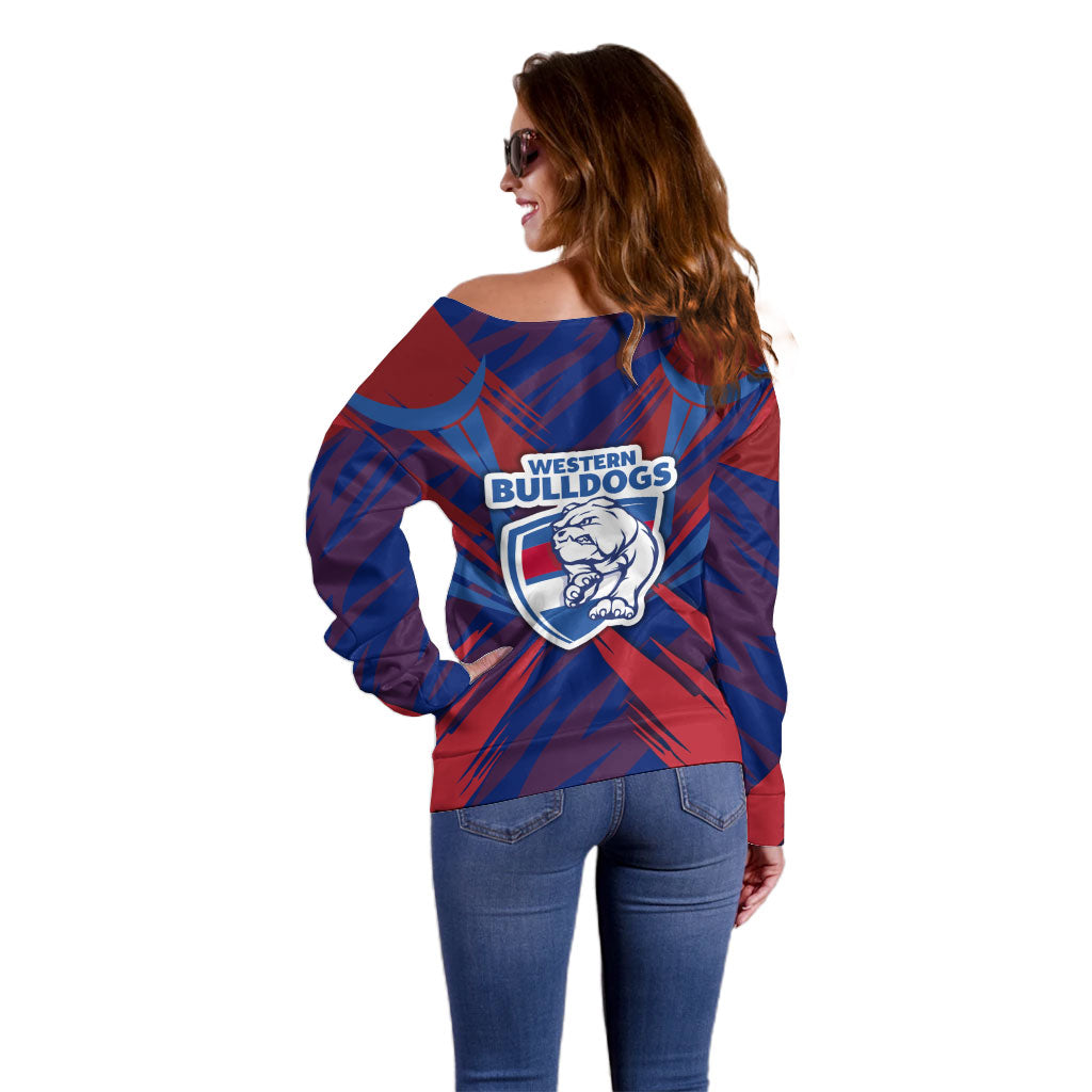Western Bulldogs Australian Football Off Shoulder Sweater Aggressive Bulldog Mascot - Bold Team Colors