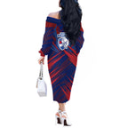 Western Bulldogs Australian Football Off The Shoulder Long Sleeve Dress Aggressive Bulldog Mascot - Bold Team Colors