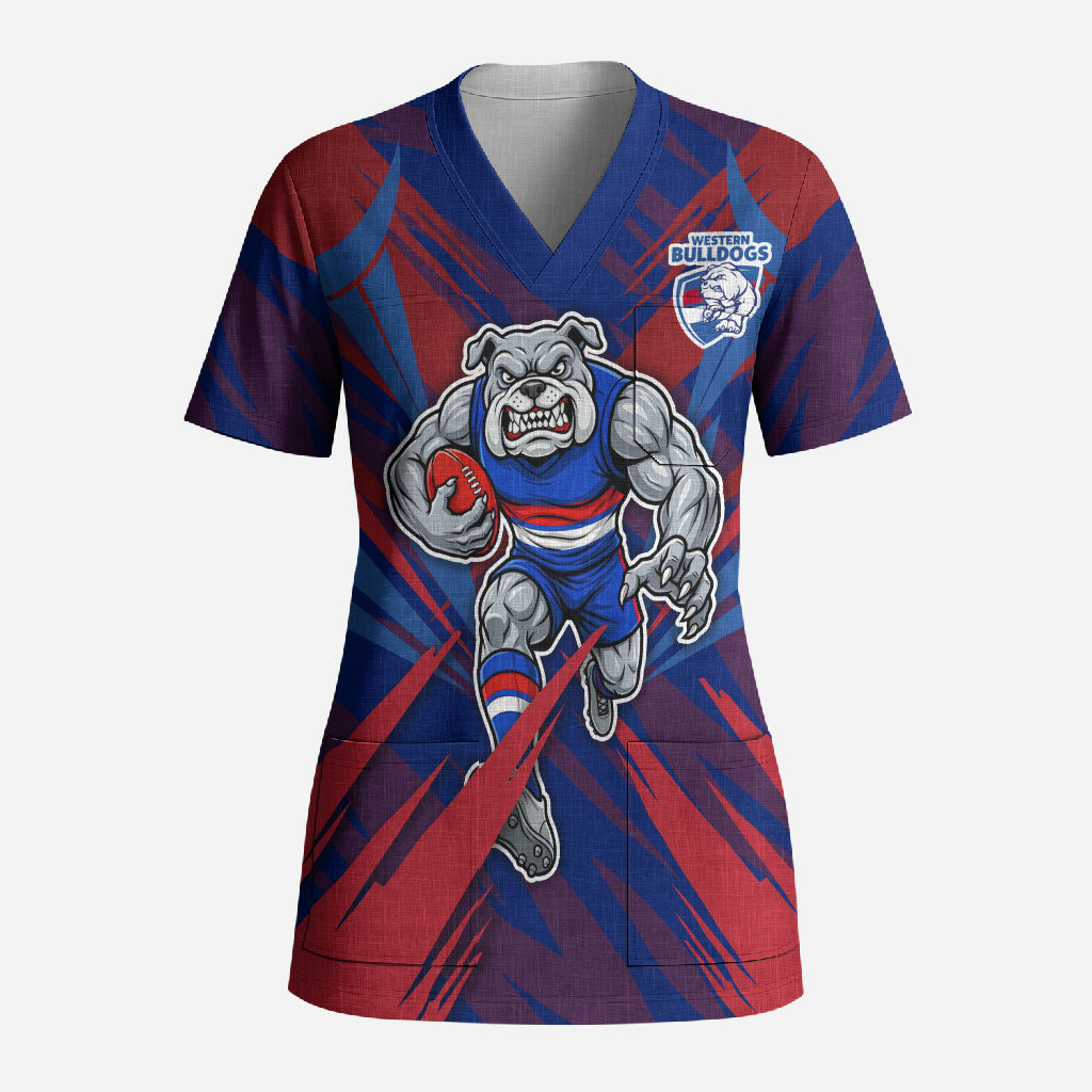 Western Bulldogs Australian Football Scrub Top Aggressive Bulldog Mascot - Bold Team Colors
