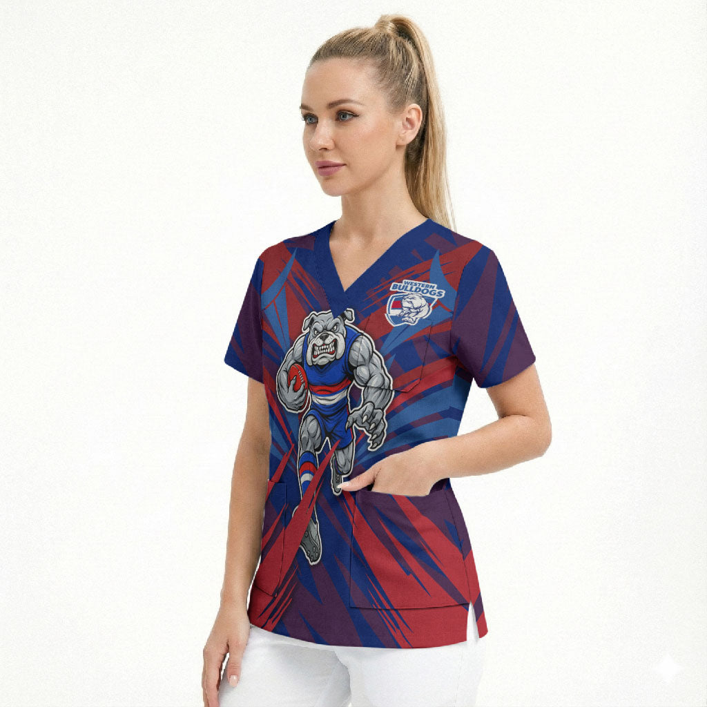 Western Bulldogs Australian Football Scrub Top Aggressive Bulldog Mascot - Bold Team Colors