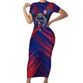 Western Bulldogs Australian Football Short Sleeve Bodycon Dress Aggressive Bulldog Mascot - Bold Team Colors