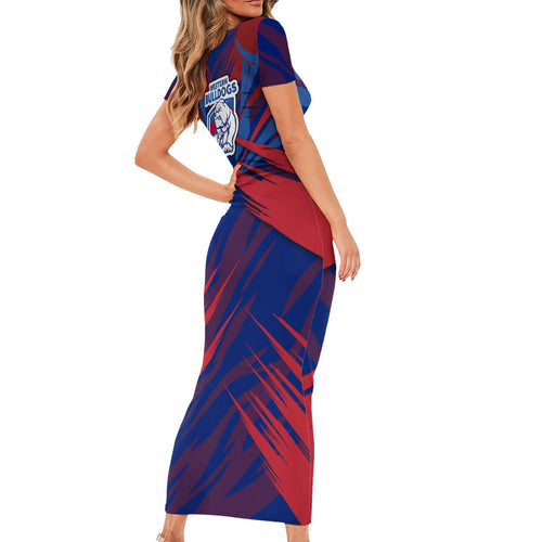 Western Bulldogs Australian Football Short Sleeve Bodycon Dress Aggressive Bulldog Mascot - Bold Team Colors